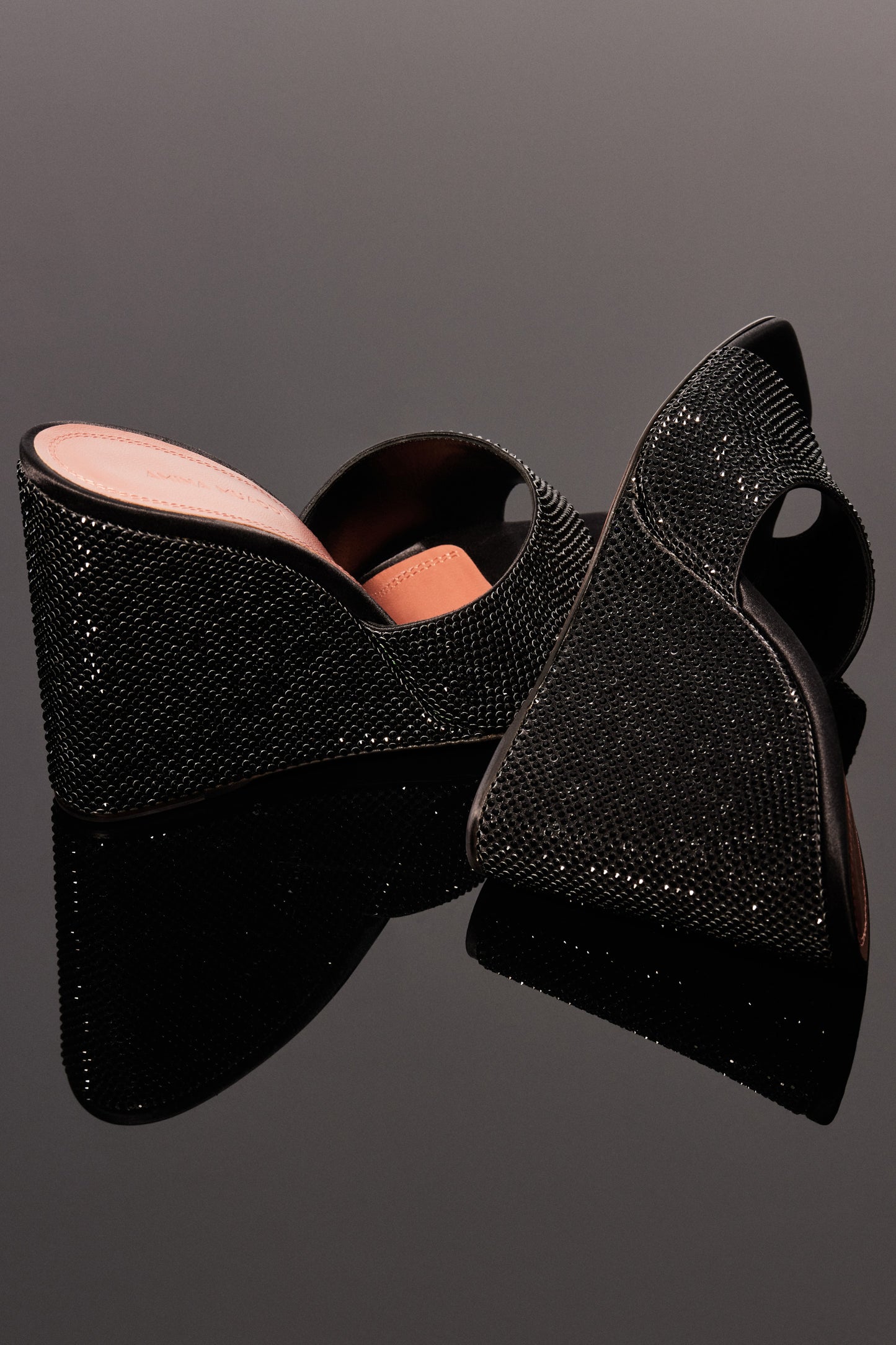 Lupita Crystal Wedge Black Satin And Jet Crystals