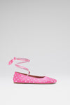 Ane Crystal Lace Up Flat Marshmallow Satin
