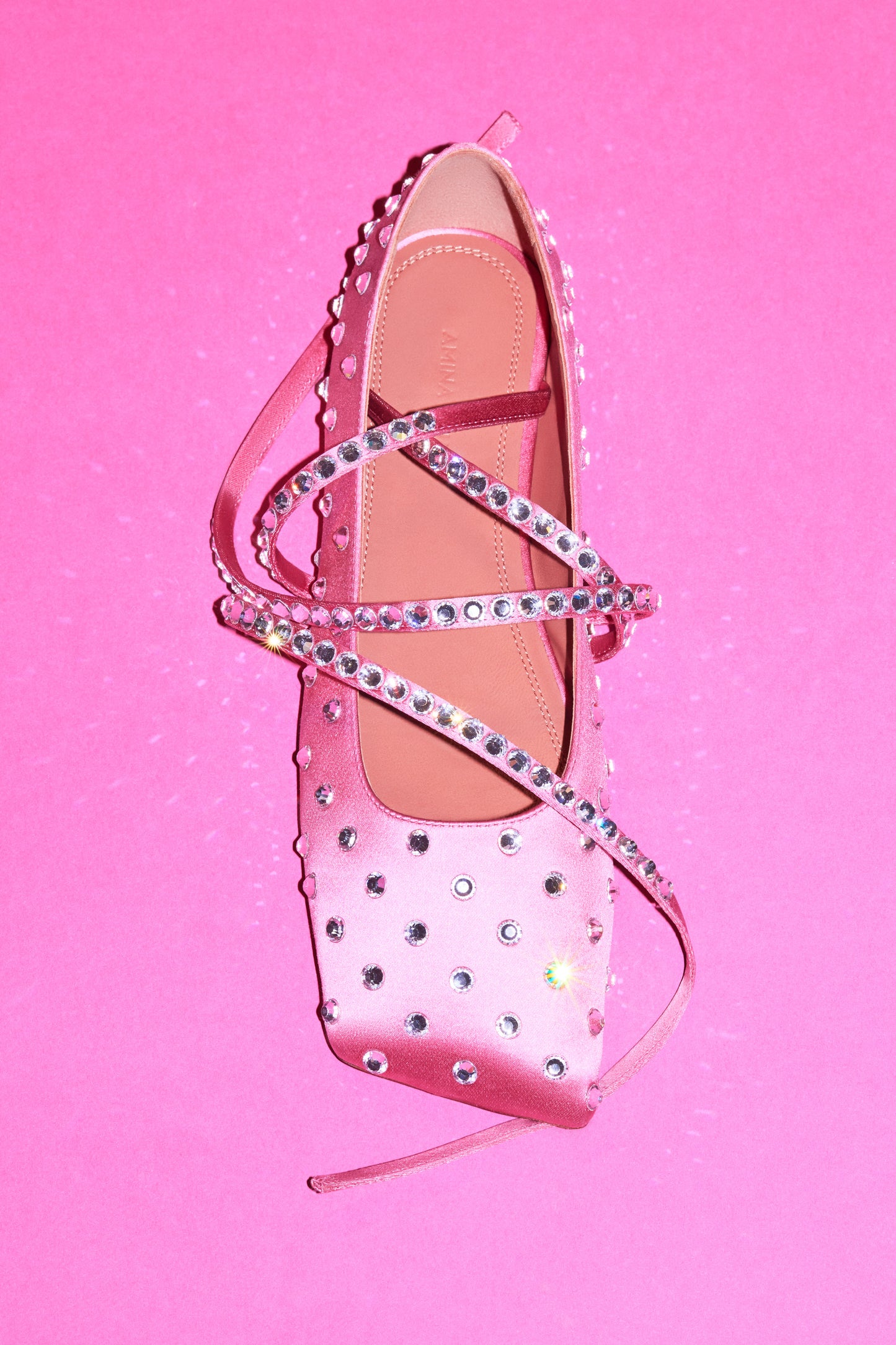 Ane Crystal Lace Up Flat Marshmallow Satin