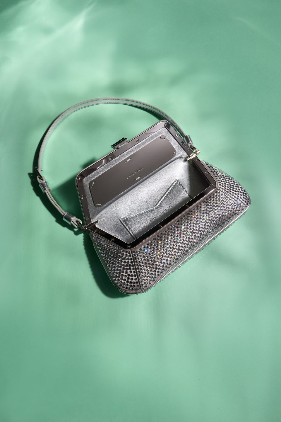 Ami Mini Crystal Shoulder Bag Silver Satin And White Crystals