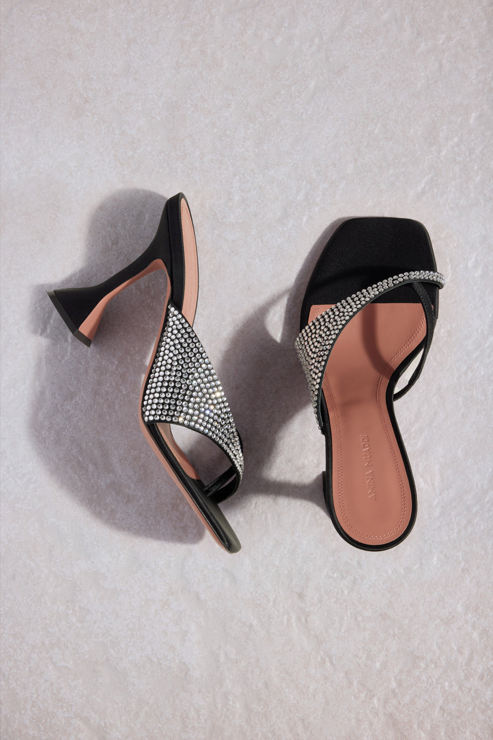 Shiona Slipper Black Satin And White Crystals