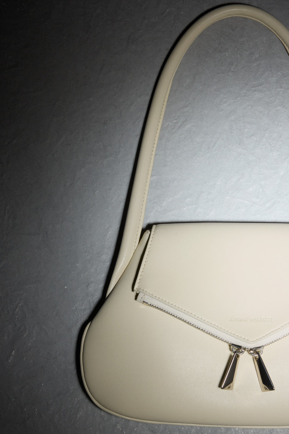 Gemini Flat Shoulder Bag Almond Nappa And Silver Hardware