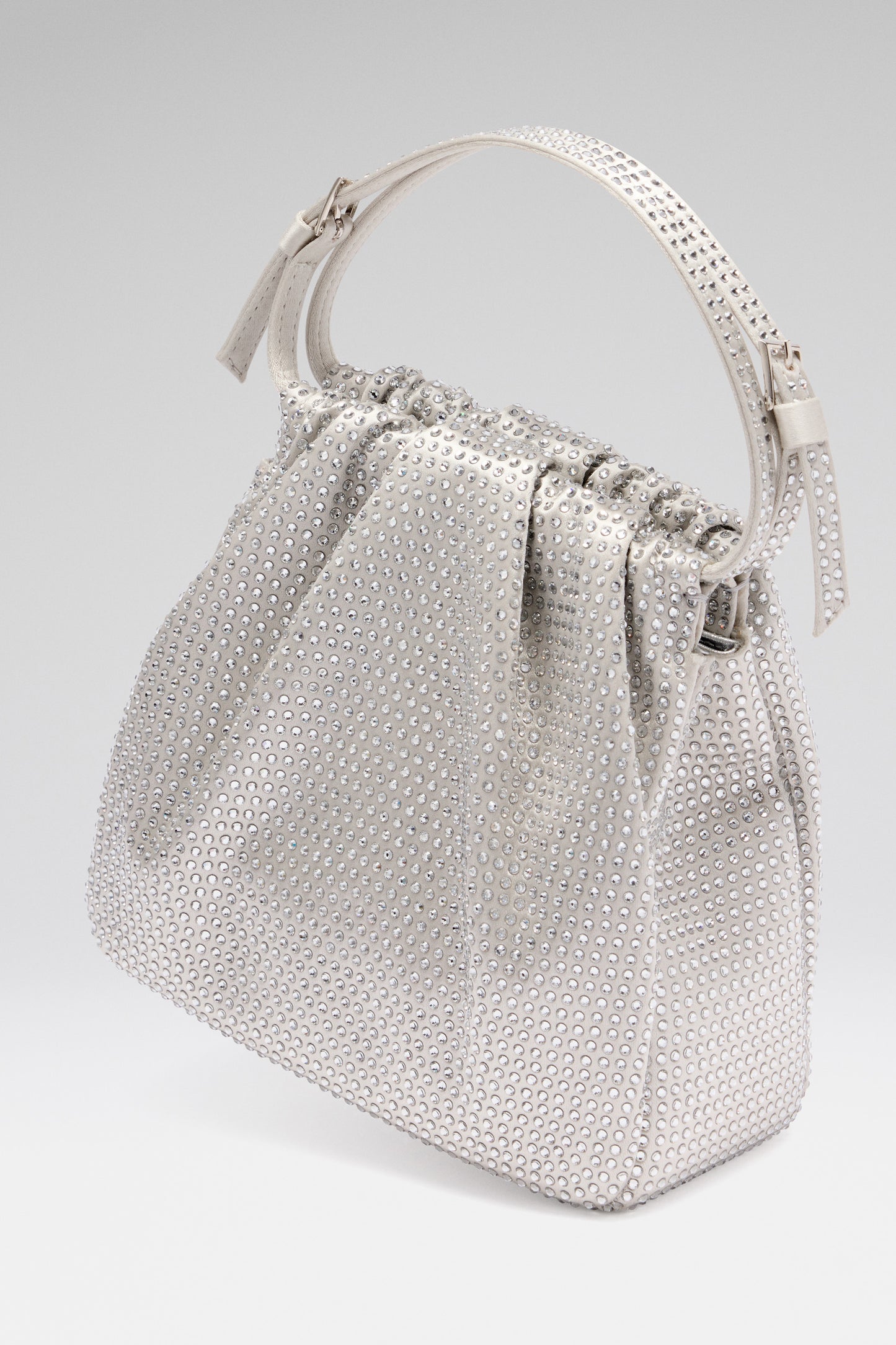 Silver Satin bag and white crystals