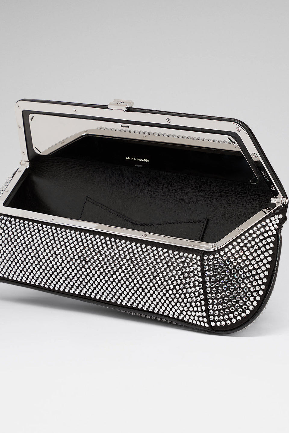 Ami Clutch Crystal Black Satin And White Crystals