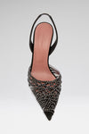 LORI CRYSTAL SLING 105 BLACK SUEDE AND WHITE CRYSTALS