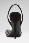 LORI CRYSTAL SLING 105 BLACK SUEDE AND WHITE CRYSTALS