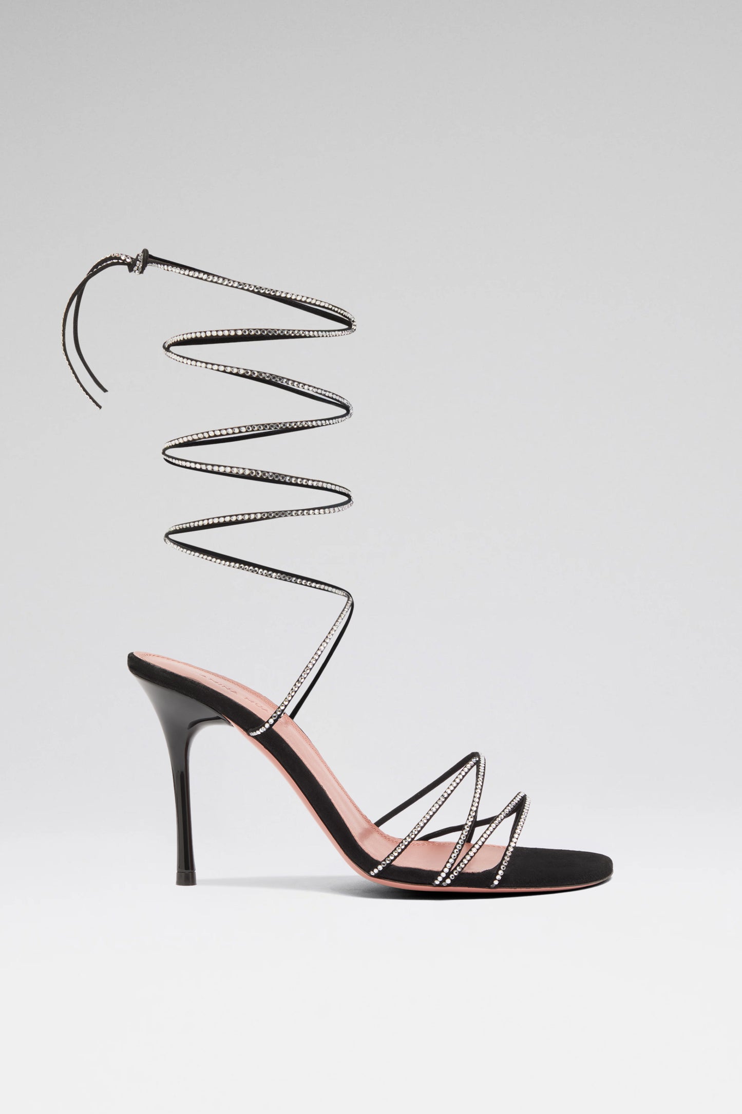 Lori Crystal Lace Up Sandal 95 Black Suede And White Crystals