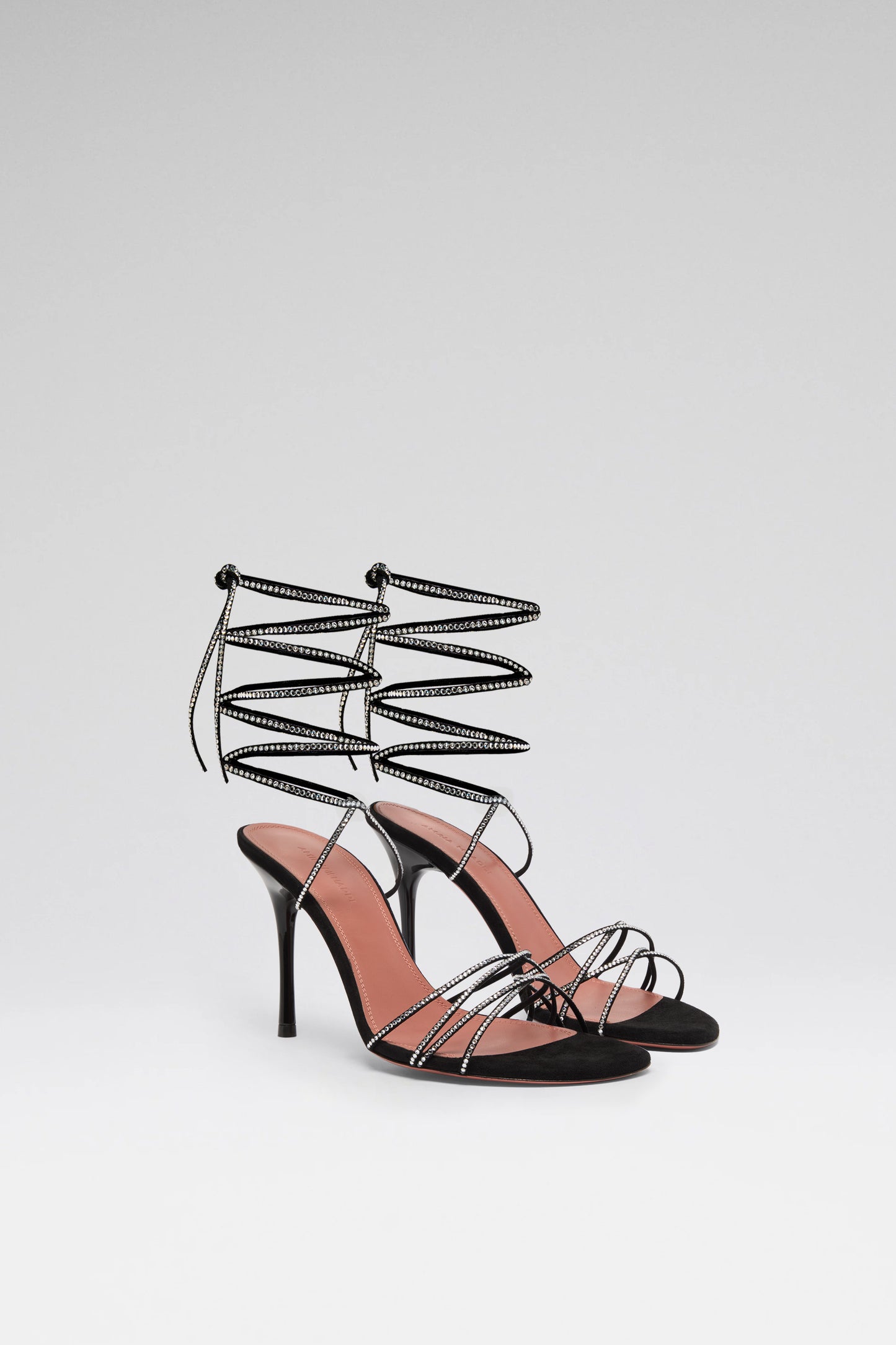 Lori Crystal Lace Up Sandal 95 Black Suede And White Crystals