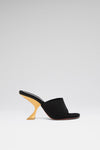 Taylor Woven Slipper 90 Black Woven Raffia And Gold Metal Heel