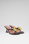 Vittoria 70 luxury black enamel flower satin thong sandals