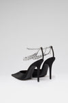 Elizabeth 105 luxury black satin white crystal chain pumps for women