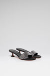 Andreea 45 luxury black satin white crystal slippers