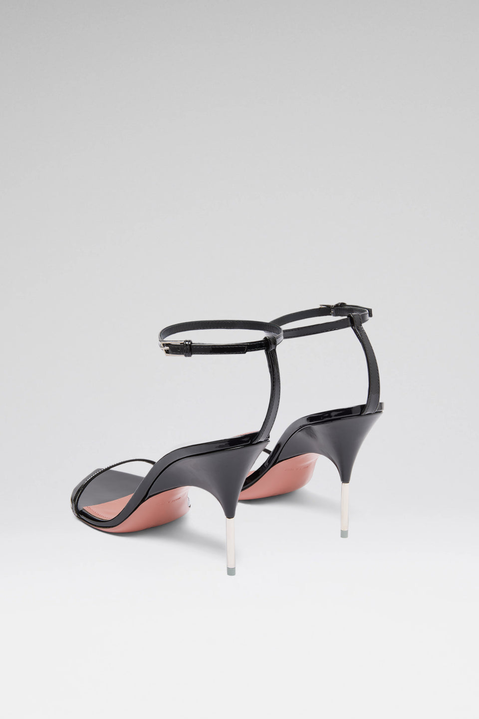 Bruna Sandal 95 Black Patent and Shiny Silver Heel