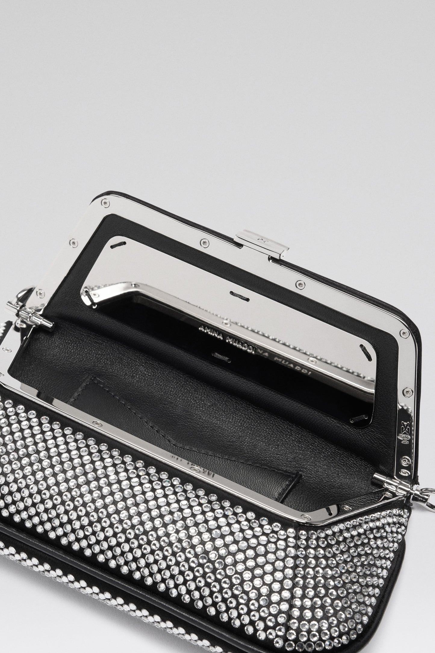 Ami Mini Crystal Black Satin And White Crystals