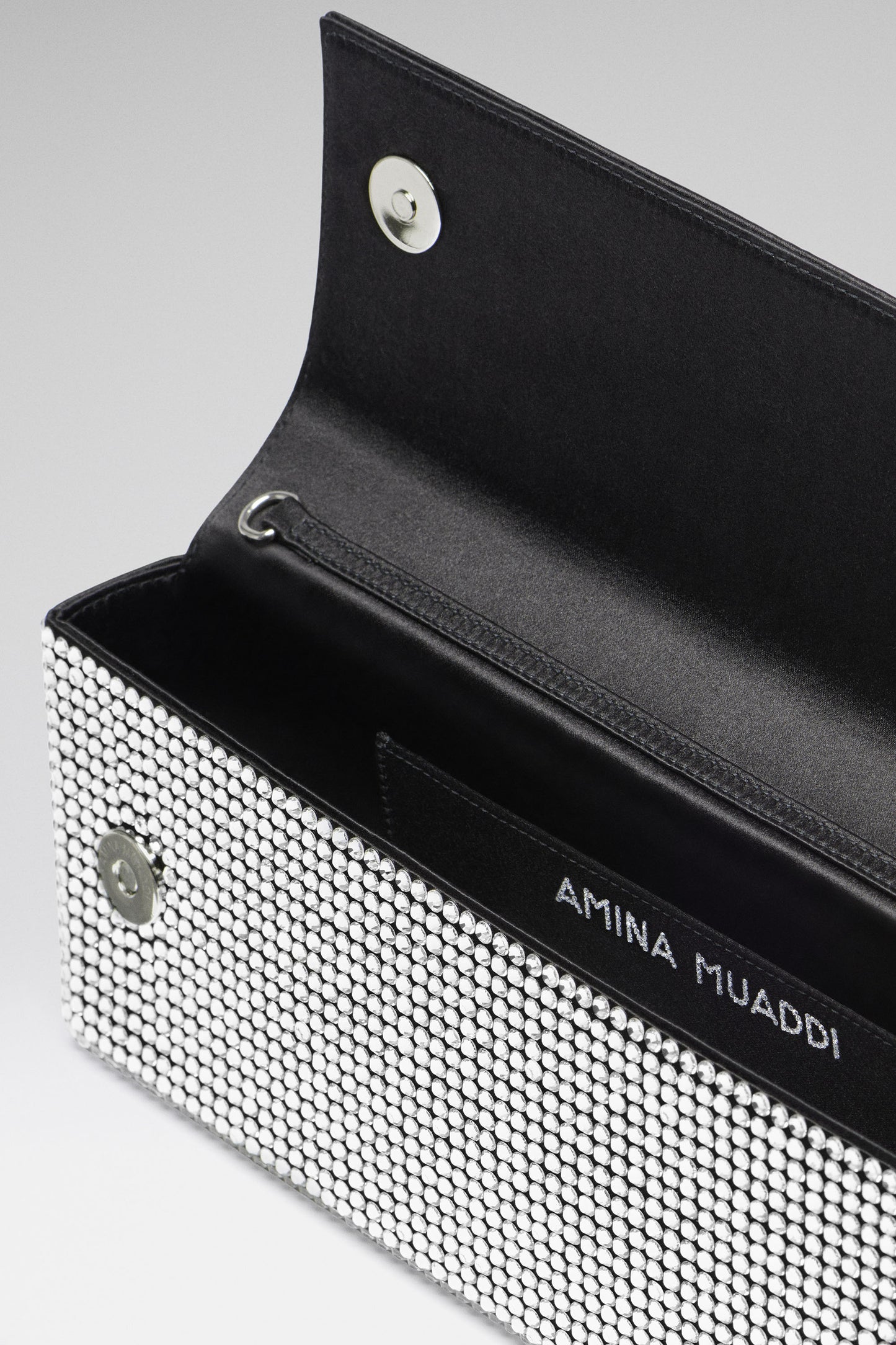 Paloma Clutch Black Satin And White Crystals