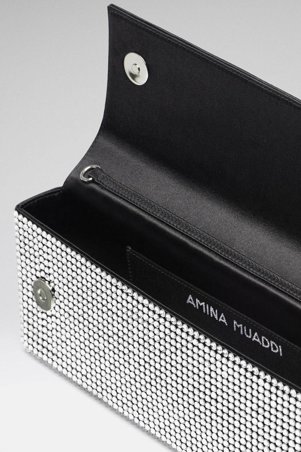 Paloma Clutch Black Satin And White Crystals