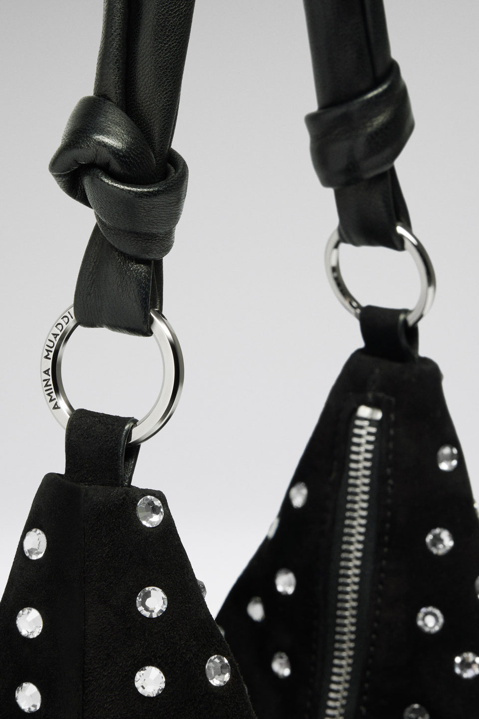 Cameron Shoulder Bag Black Suede and White Crystals