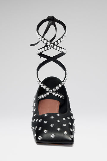 Ane Crystal Lace Up Flat Black Nappa