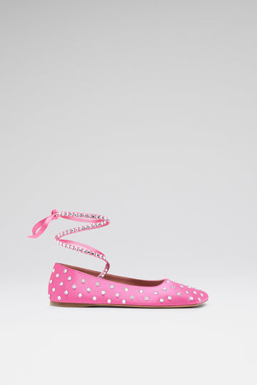 Ane Crystal Lace Up Flat Marshmallow Satin