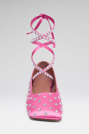 Ane Crystal Lace Up Flat Marshmallow Satin