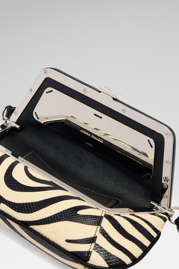 Ami Mini Shoulder Bag Zebra Snake And Silver Hardware