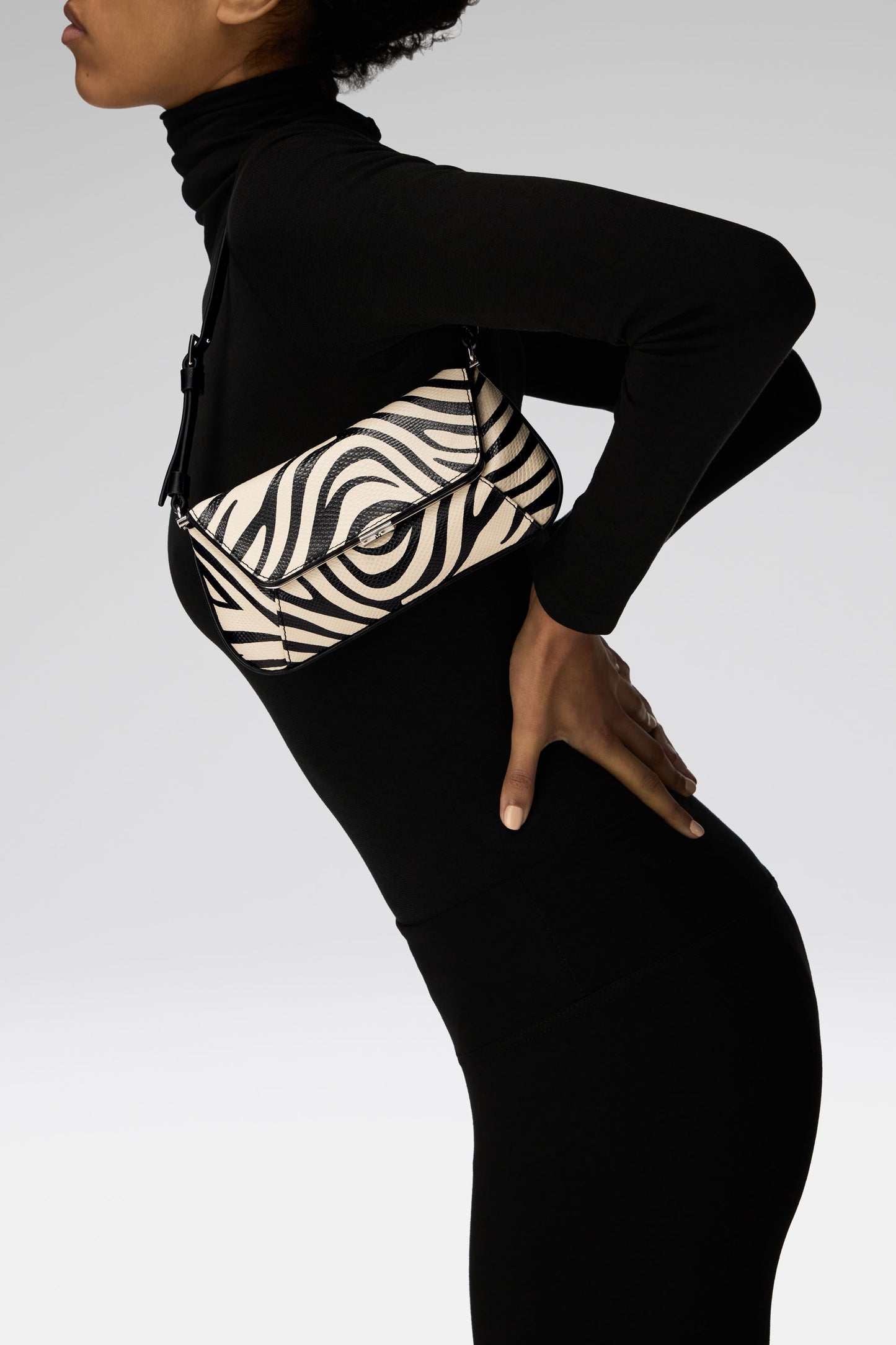 Ami Mini Shoulder Bag Zebra Snake And Silver Hardware