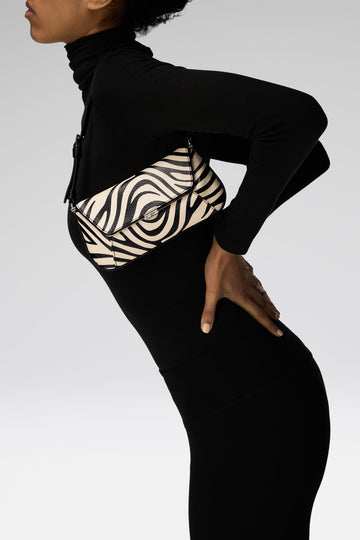 Ami Mini Shoulder Bag Zebra Snake And Silver Hardware