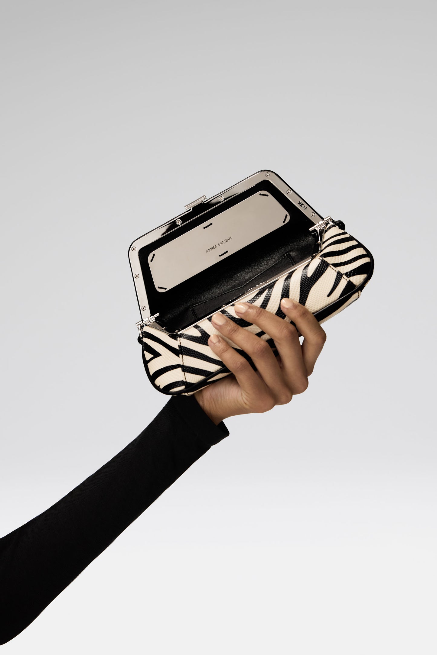 Ami Mini Shoulder Bag Zebra Snake And Silver Hardware