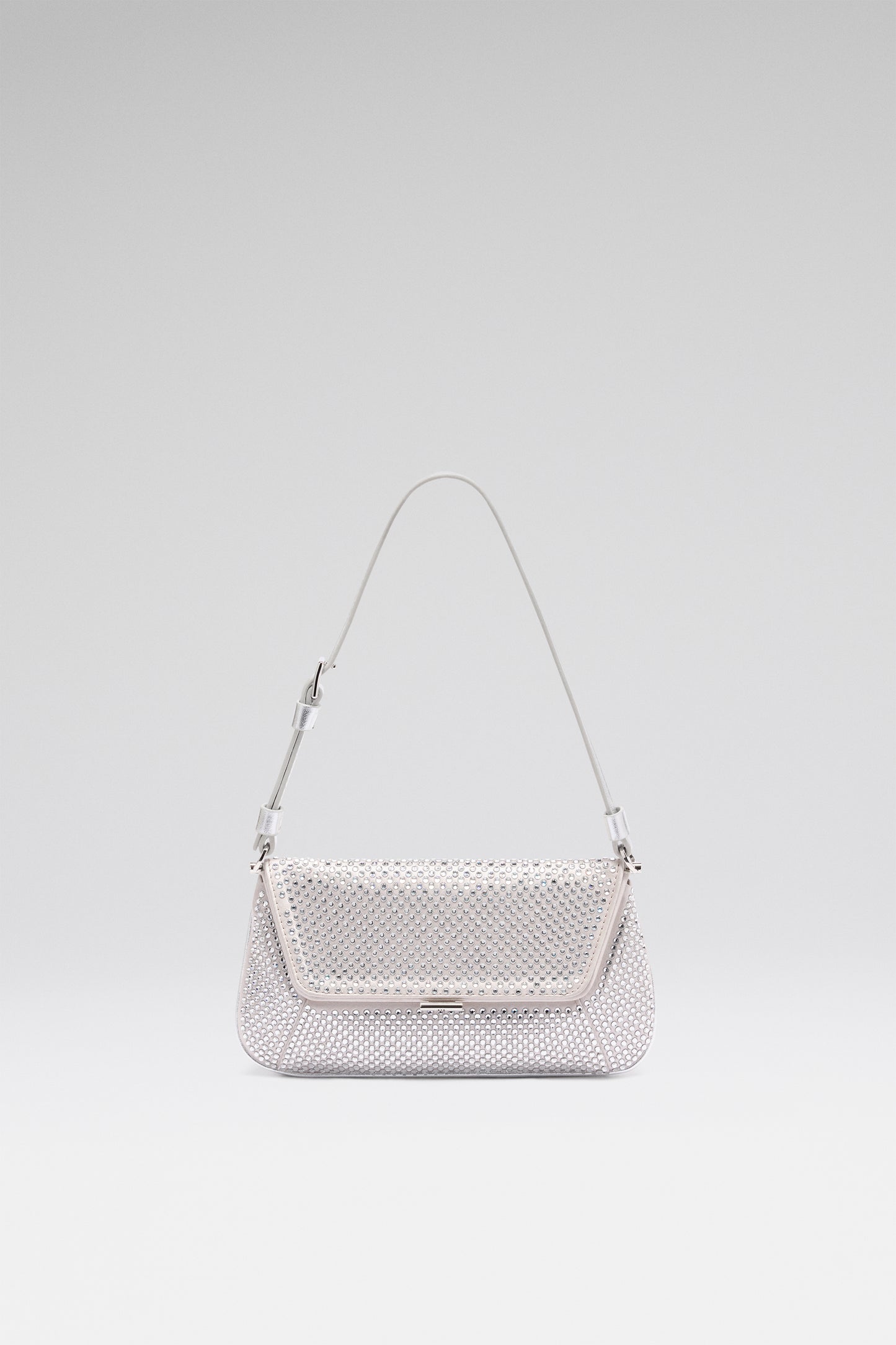 Ami Mini Crystal Shoulder Bag Silver Satin And White Crystals