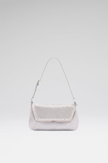 Ami Mini Crystal Shoulder Bag Silver Satin And White Crystals