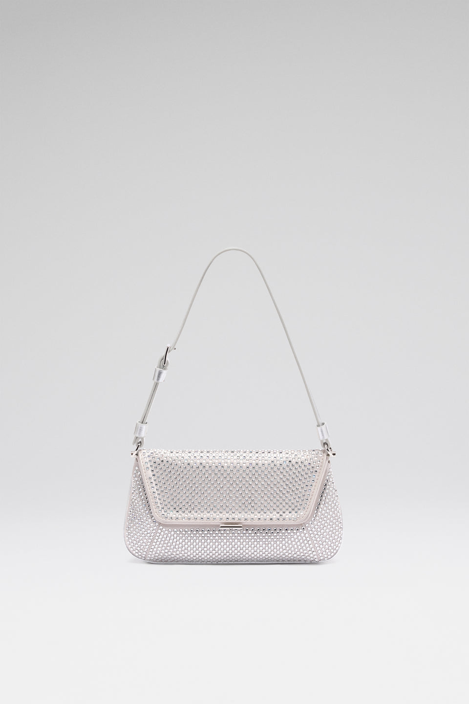 Ami Mini Crystal Shoulder Bag Silver Satin And White Crystals