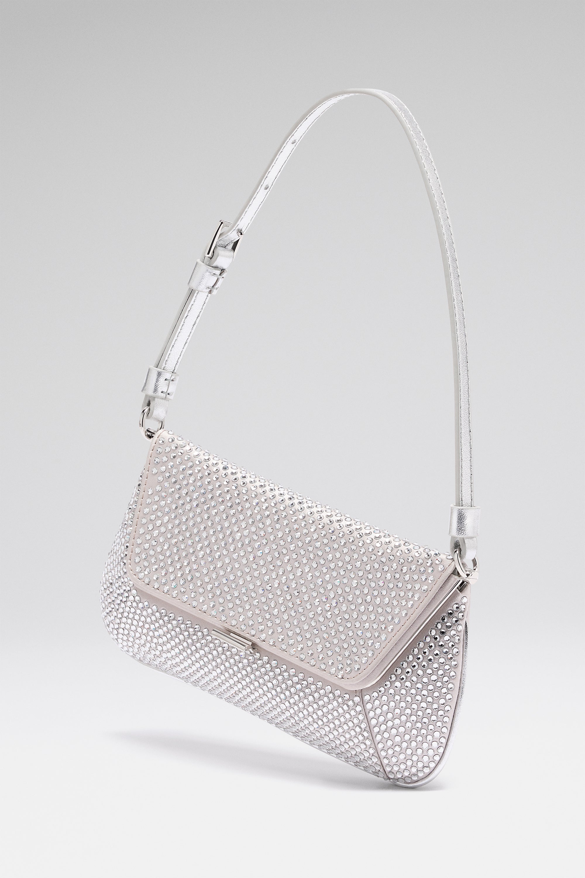 Ami Mini Crystal Shoulder Bag Silver Satin And White Crystals