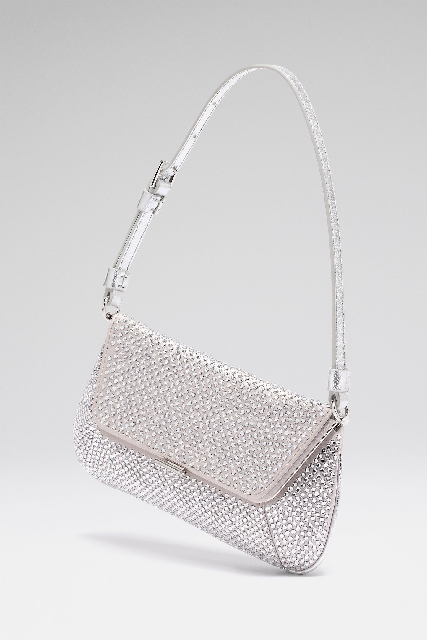 Ami Mini Crystal Shoulder Bag Silver Satin And White Crystals