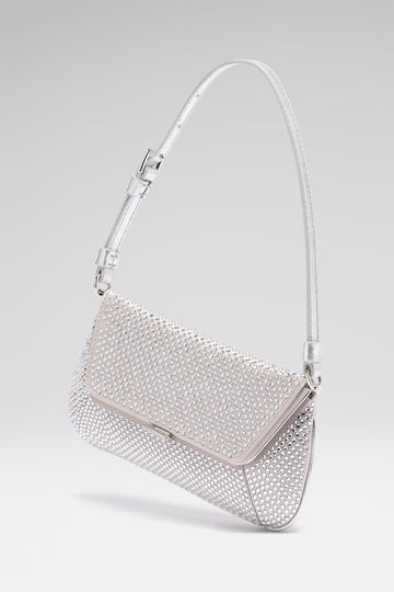 Ami Mini luxury silver white satin crystals shoulder bag for women