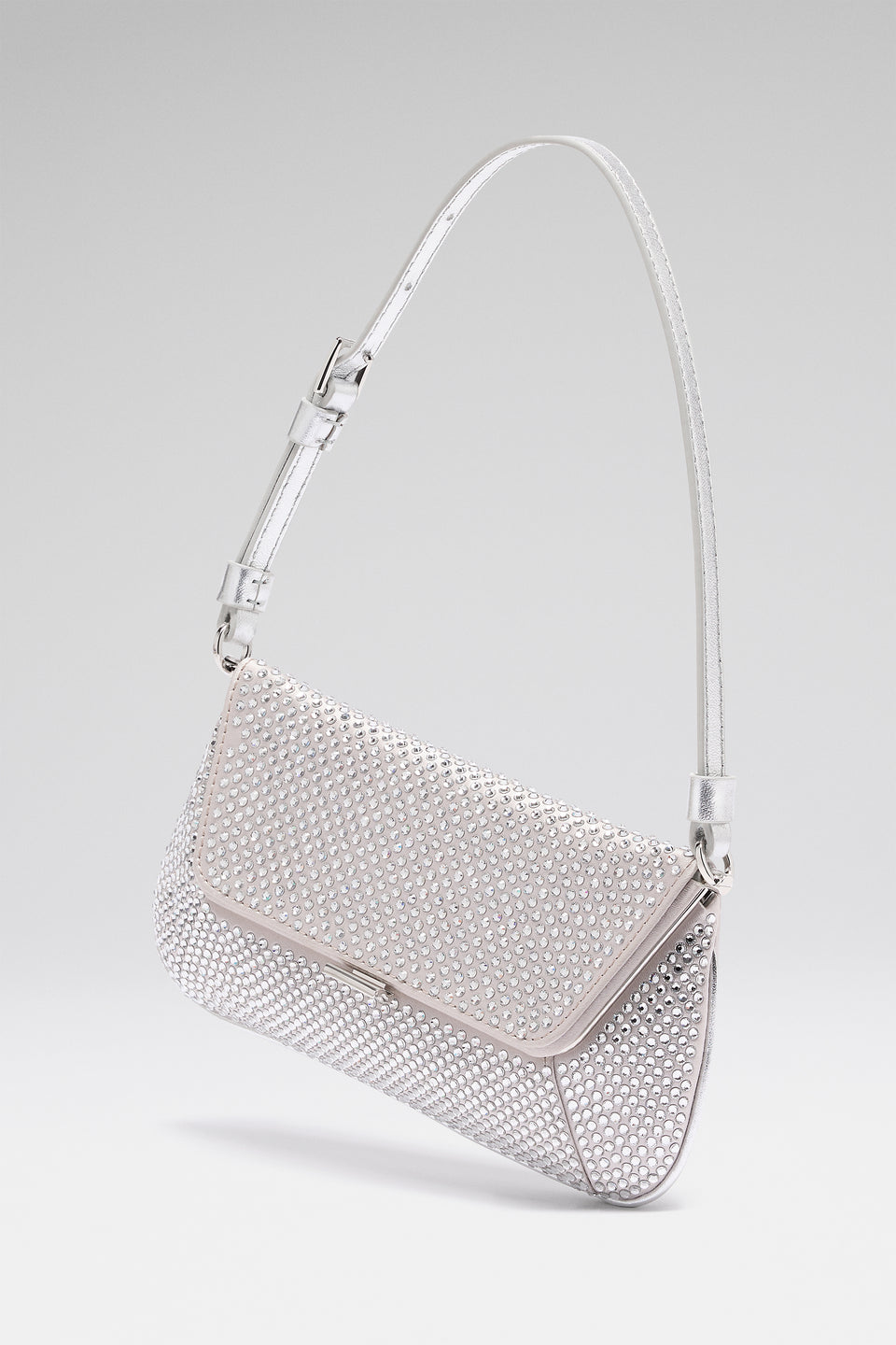 Ami Mini Crystal Shoulder Bag Silver Satin And White Crystals