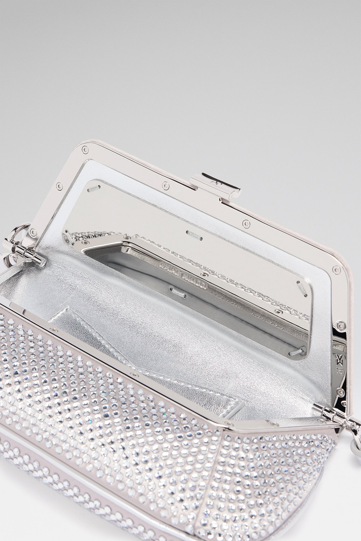Ami Mini Crystal Shoulder Bag Silver Satin And White Crystals