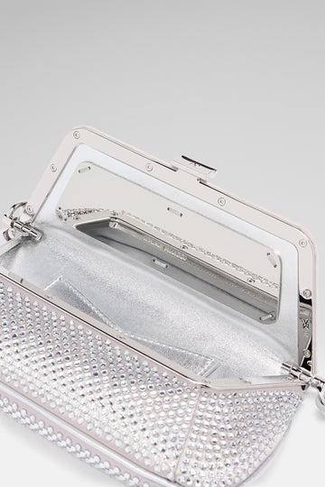 Ami Mini Crystal Shoulder Bag Silver Satin And White Crystals
