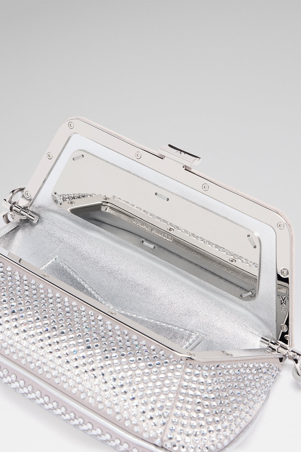 Ami Mini Crystal Shoulder Bag Silver Satin And White Crystals
