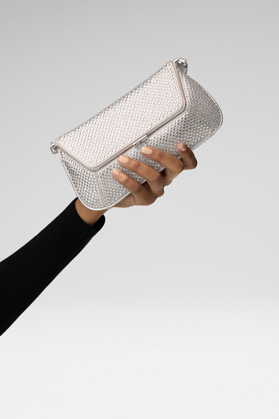 Ami Mini Crystal Shoulder Bag Silver Satin And White Crystals