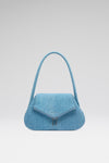 Gemini Flat Shoulder Bag Suede Printed Denim And Silver Hardware