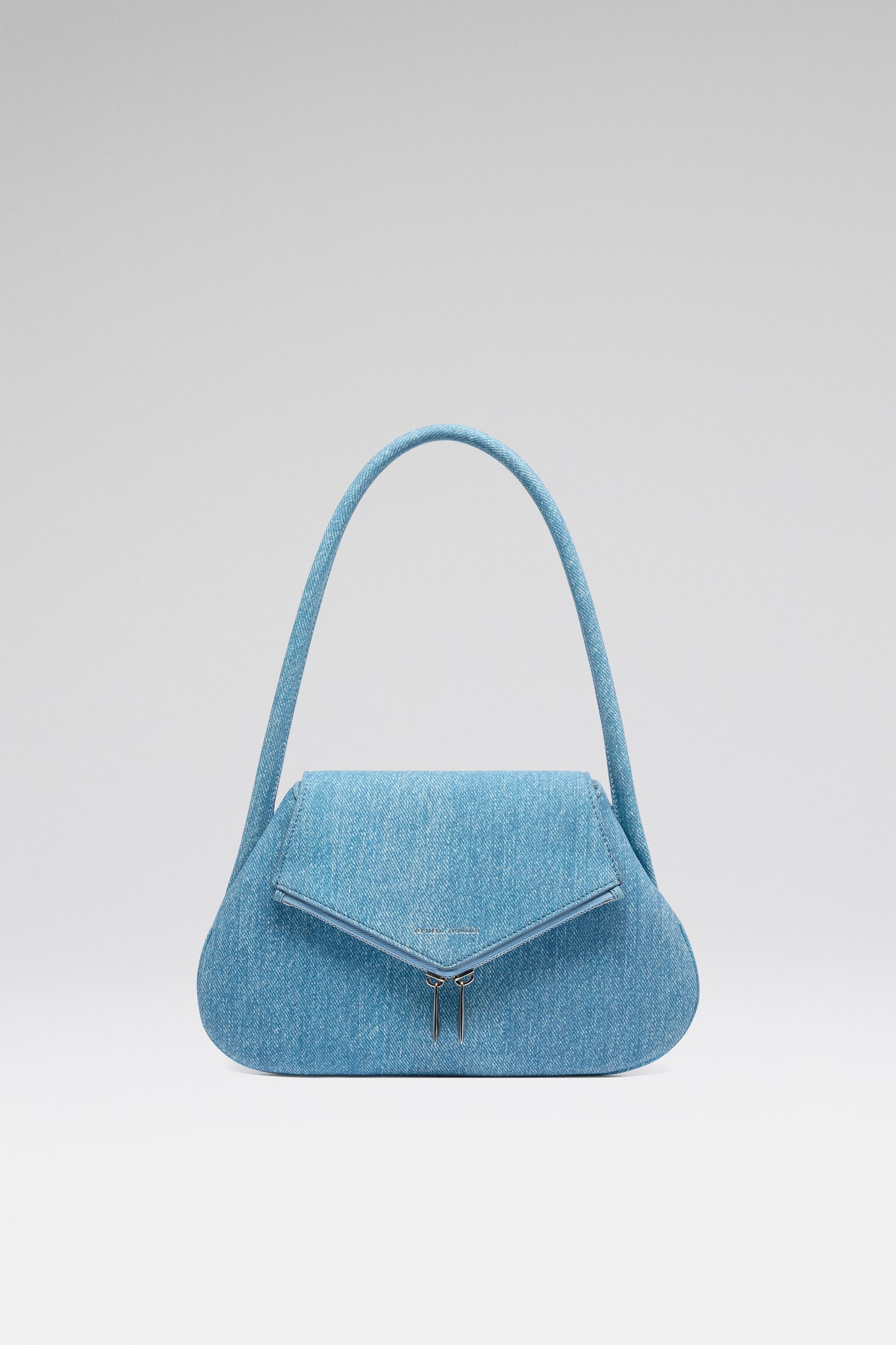 Gemini Flat Shoulder Bag Suede Printed Denim And Silver Hardware
