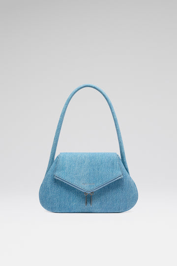 Gemini Flat Shoulder Bag Suede Printed Denim And Silver Hardware