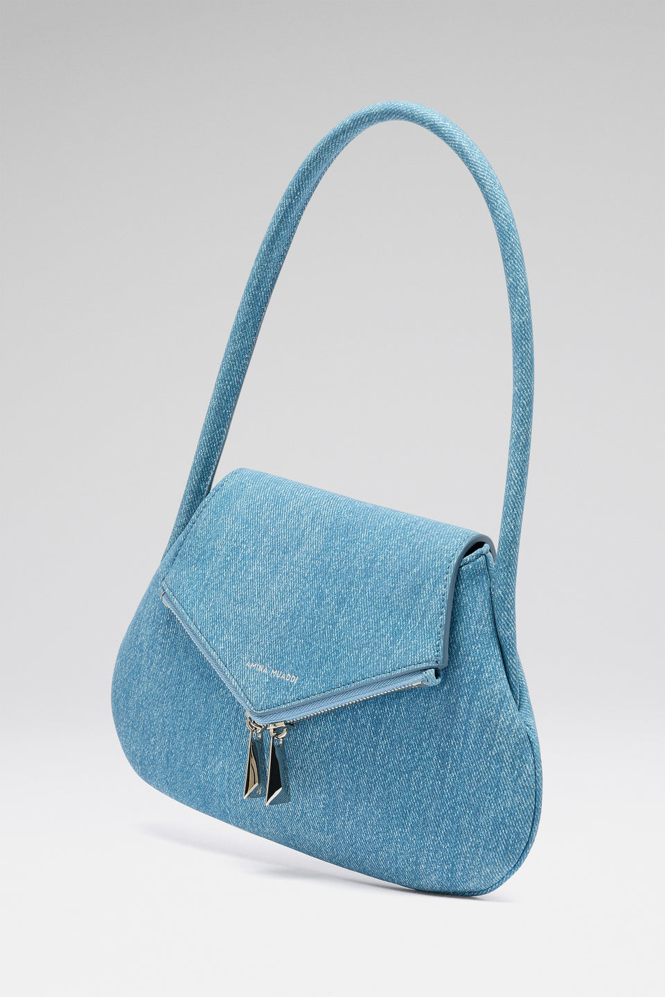 Gemini Flat Shoulder Bag Suede Printed Denim And Silver Hardware