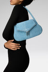 Gemini Flat Shoulder Bag Suede Printed Denim And Silver Hardware