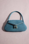 Gemini Flat Shoulder Bag Suede Printed Denim And Silver Hardware