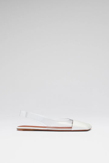 Ane Glass Slingback Flat Transparent Pvc And White Patent