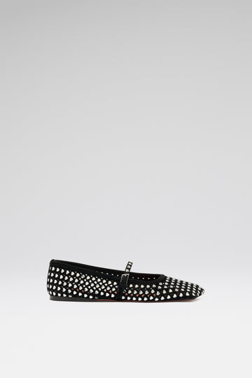 Ane Crystal Heart Flat Black Suede And White Crystal