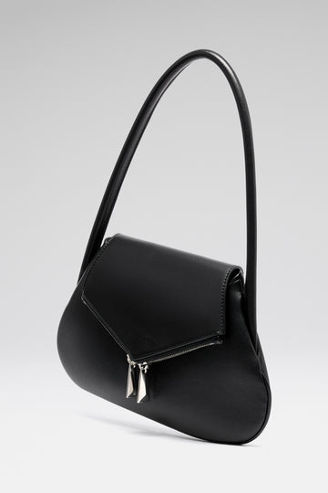 Gemini Flat Shoulder Bag Black Nappa And Silver Hardware