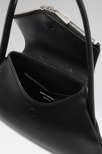 Gemini Flat Shoulder Bag Black Nappa And Silver Hardware