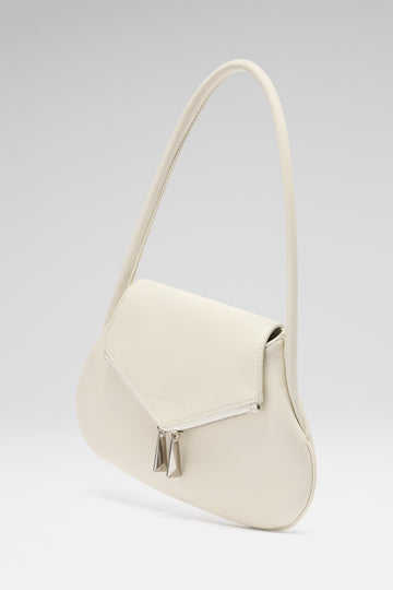 Gemini Flat Shoulder Bag Almond Nappa And Silver Hardware